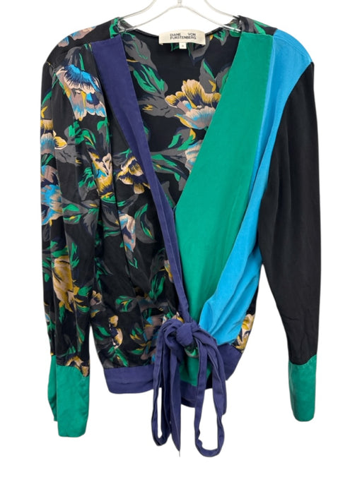 Diane Von Furstenberg Size M Green, Black, Multi Silk Color Block One Button Top Green, Black, Multi / M