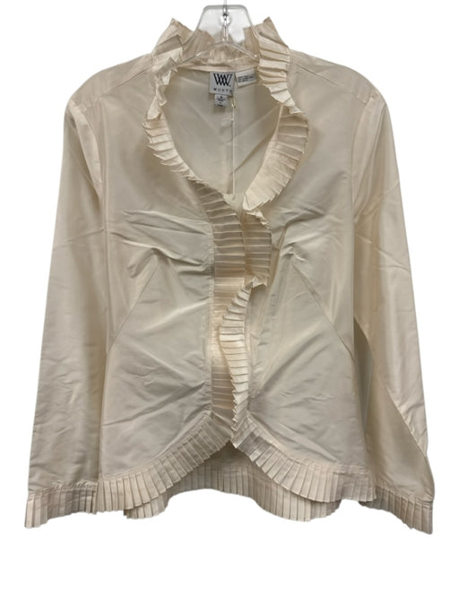Worth Size 6 White Silk Long Sleeve Pleated Collar Velcro closure Sheer Top White / 6