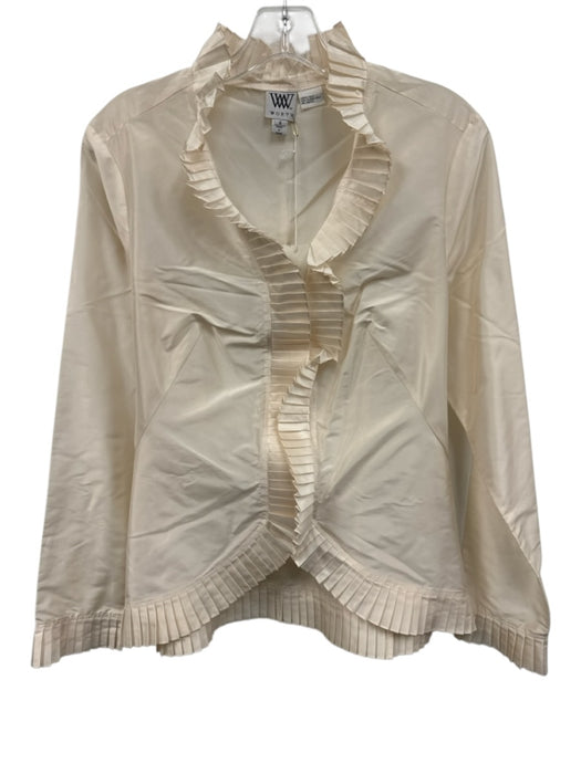 Worth Size 6 White Silk Long Sleeve Pleated Collar Velcro closure Sheer Top White / 6