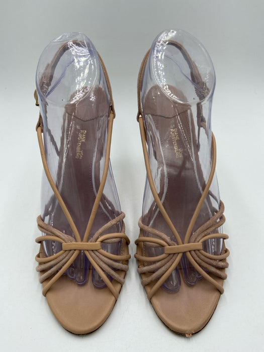 Diane Von Furstenberg Shoe Size 7.5 Beige Leather & Suede Strappy Open Toe Pumps