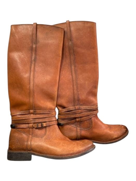 Frye Shoe Size 8 Burnt Light Brown Leather Straps Pull On Side Tabs Boots Burnt Light Brown / 8