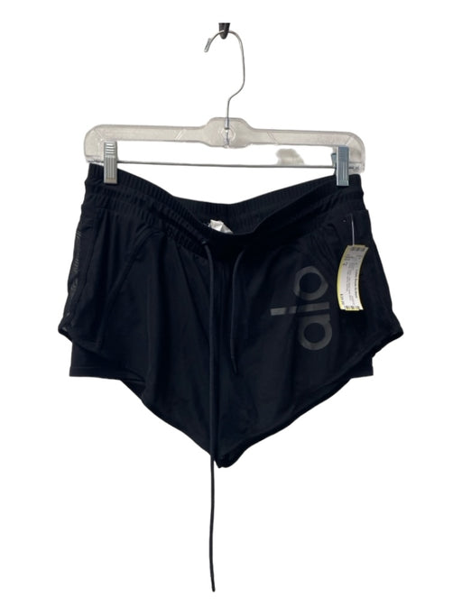 Alo Size S Black Nylon High Waist lined Mesh Detail Logo Shorts Black / S