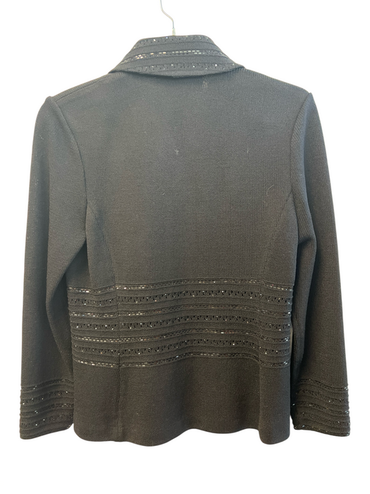 St John Size 4 Black No Fabric Tag Long Sleeve Knit Sequin Design Zip Up Jacket Black / 4