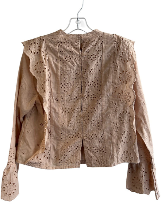 Hyacinth House Size S Beige Cotton Round Neck Long Sleeve Button Back Top Beige / S