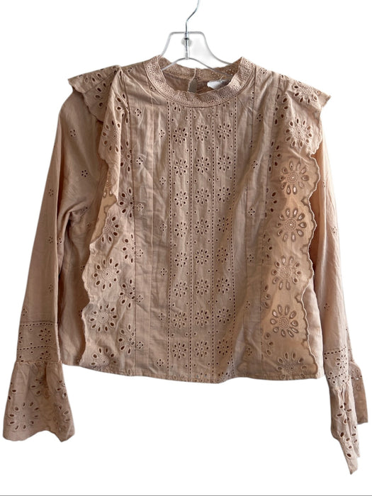 Hyacinth House Size S Beige Cotton Round Neck Long Sleeve Button Back Top Beige / S