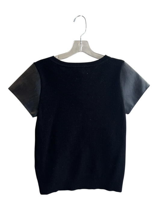 French Connection Size S Black Cotton Faux Leather Details Short Sleeve Knit Top Black / S
