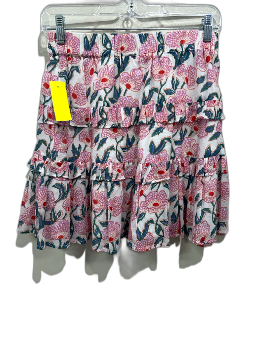 Oliphant Size XS Pink, Green, Multi Cotton Elastic Waistband Floral Print Skirt Pink, Green, Multi / XS