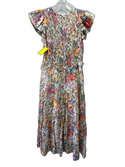 Sea New York Size 2 Beige, Pink, Multi Cotton Ruffle Cap Sleeve Midi Dress Beige, Pink, Multi / 2