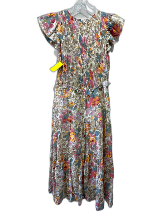Sea New York Size 2 Beige, Pink, Multi Cotton Ruffle Cap Sleeve Midi Dress Beige, Pink, Multi / 2