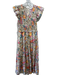Sea New York Size 2 Beige, Pink, Multi Cotton Ruffle Cap Sleeve Midi Dress Beige, Pink, Multi / 2