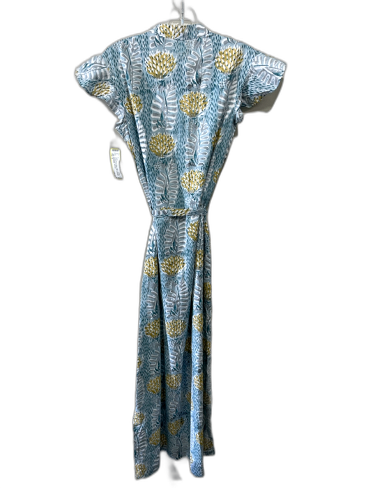 Blue Heron Size S Blue & Yellow Cotton Cap Sleeve Abstract Print Buttons Dress Blue & Yellow / S