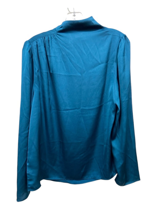 Joie Size Medium Teal Blue Polyester Satin Long Sleeve Side Button Mock Neck Top Teal Blue / Medium