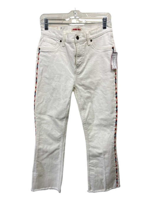 Johnny Was Size 27 White & Multi Cotton Mid Rise Slim Fit Frayed Hem Jeans White & Multi / 27