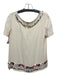 Tory Burch Size 6 Cream & Multi Silk Zip Back Short Sleeve Beaded Tribal Top Cream & Multi / 6