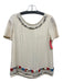 Tory Burch Size 6 Cream & Multi Silk Zip Back Short Sleeve Beaded Tribal Top Cream & Multi / 6