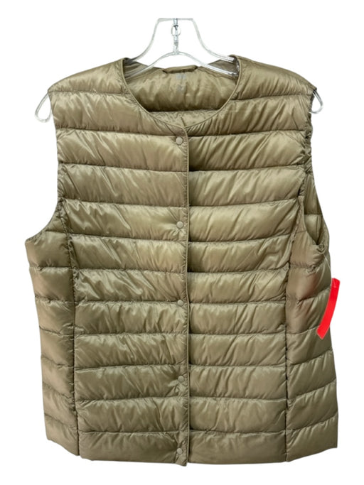 Uniqlo Size L Golden Beige Nylon Quilted Button Front Pockets Vest Golden Beige / L