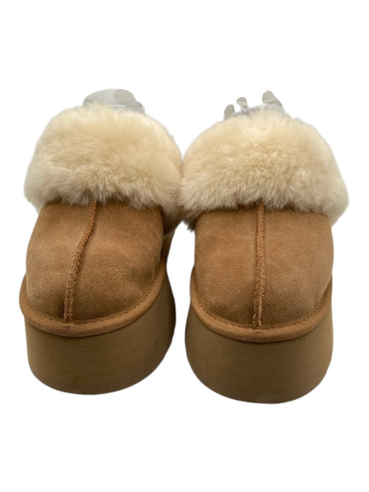 Ugg Shoe Size 9 Tan & cream Leather Platform Shearling Lined Sling back Slippers Tan & cream / 9