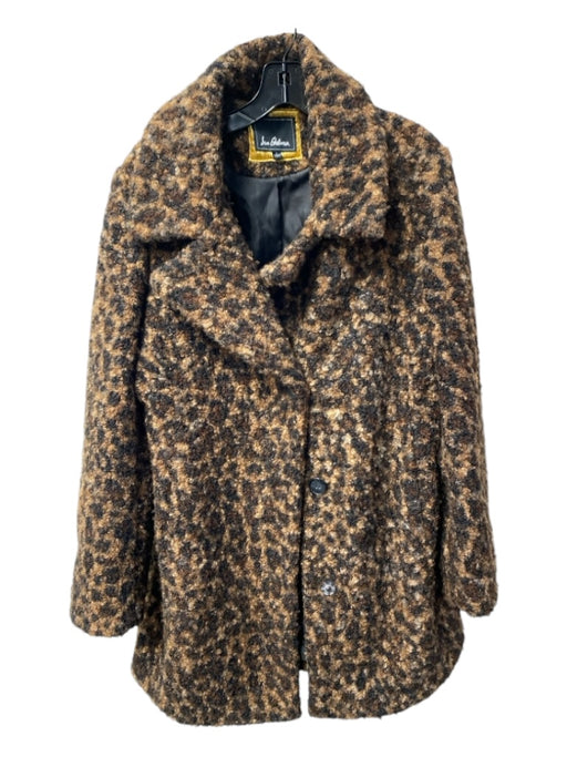 Sam Edelman Size L Brown Polyester 2 Buttons Animal Print Knee Length Coat Brown / L