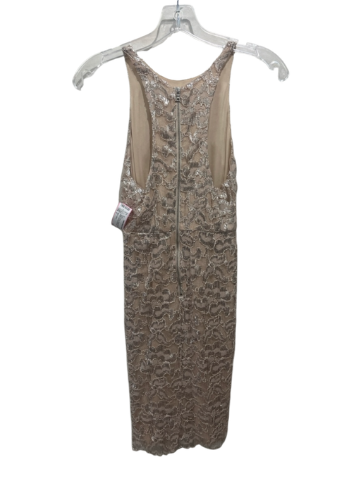 Alice + Olivia Size 2 Beige & Silver Polyester Metallic Trim Mesh Dress Beige & Silver / 2