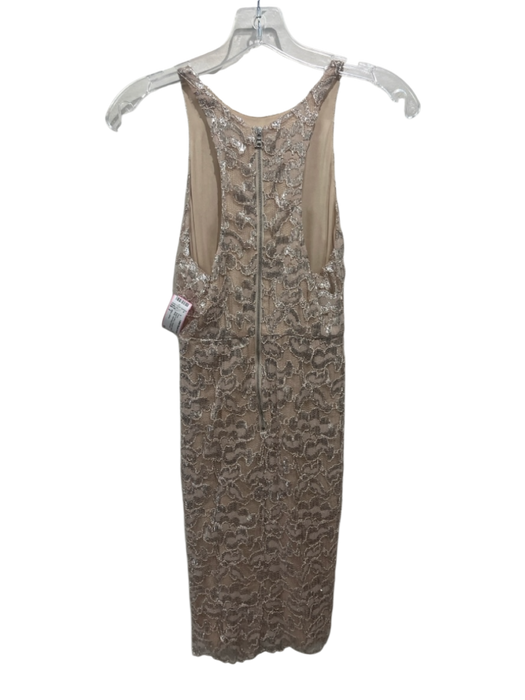 Alice + Olivia Size 2 Beige & Silver Polyester Metallic Trim Mesh Dress Beige & Silver / 2