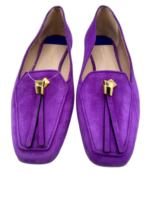 Stuart Weitzman Shoe Size 10 Purple Suede Square Toe Gold Tone Hardware Loafers Purple / 10