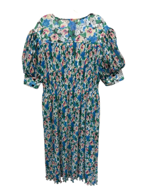 Ganni Size 42 Green & Multi Polyester V Neck Accordion Bow 1/2 sleeve Dress Green & Multi / 42