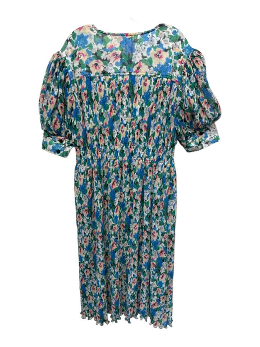 Ganni Size 42 Green & Multi Polyester V Neck Accordion Bow 1/2 sleeve Dress Green & Multi / 42