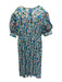 Ganni Size 42 Green & Multi Polyester V Neck Accordion Bow 1/2 sleeve Dress Green & Multi / 42