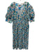 Ganni Size 42 Green & Multi Polyester V Neck Accordion Bow 1/2 sleeve Dress Green & Multi / 42