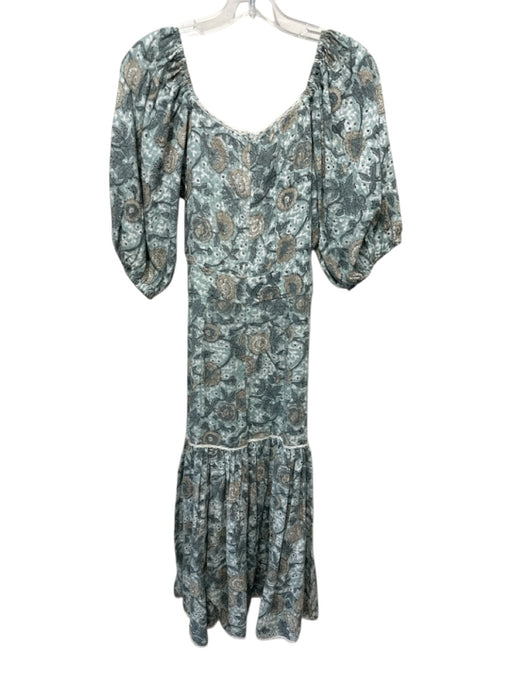 Ivy City Co Size S Green Cotton Off Shoulder Puff Sleeve Floral Print Dress Green / S