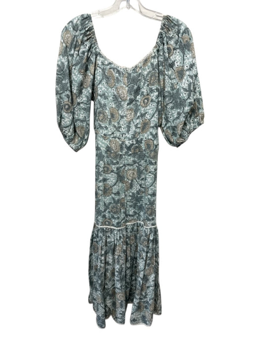 Ivy City Co Size S Green Cotton Off Shoulder Puff Sleeve Floral Print Dress Green / S