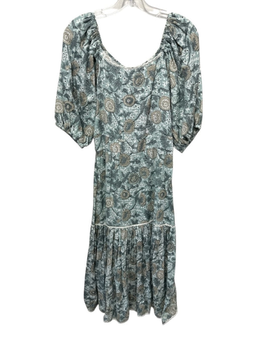 Ivy City Co Size S Green Cotton Off Shoulder Puff Sleeve Floral Print Dress Green / S