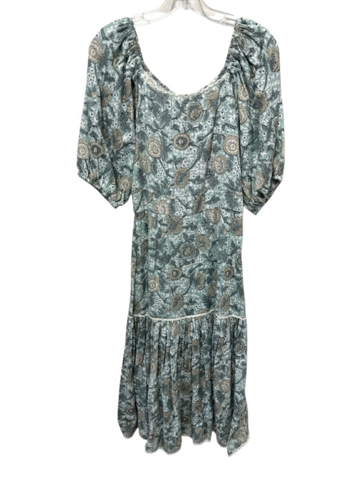 Ivy City Co Size S Green Cotton Off Shoulder Puff Sleeve Floral Print Dress Green / S