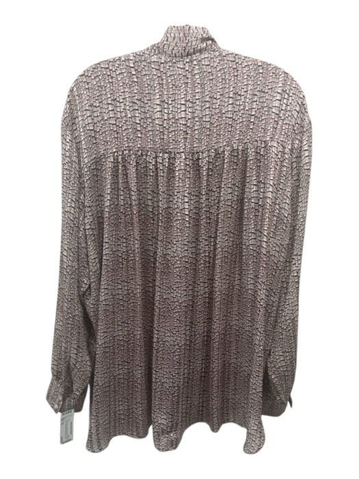 Reiss Size 10 Pink & Multi Poly Blend Button Front Tie Neck Long Sleeve Top Pink & Multi / 10