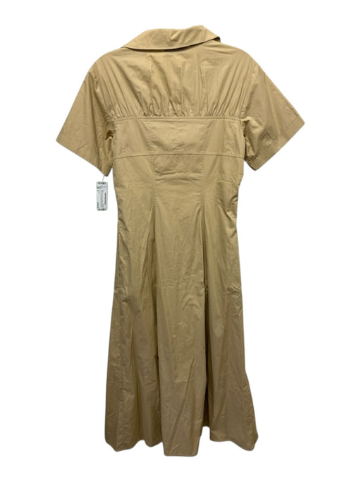 Nicholas Size 4 Khaki Cotton Button Front Short Sleeve Collared Maxi Dress Khaki / 4