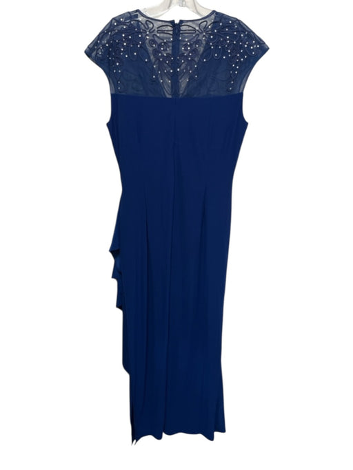 Alex Evenings Size 14 Blue Poly Blend gathered side Mesh Sleeveless Dress Blue / 14