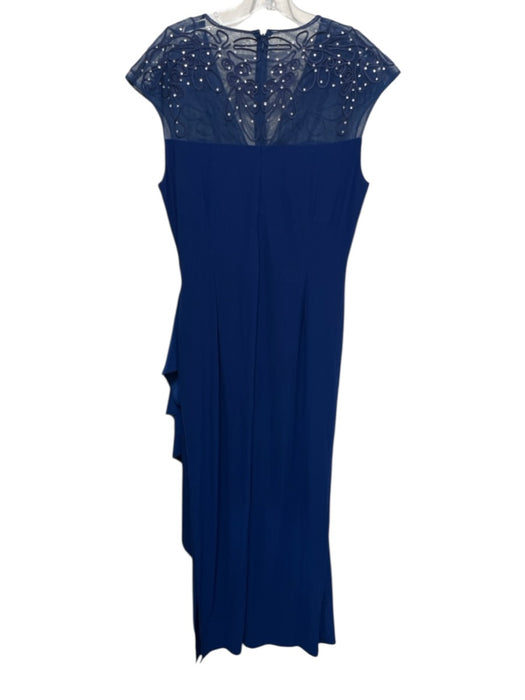 Alex Evenings Size 14 Blue Poly Blend gathered side Mesh Sleeveless Dress Blue / 14