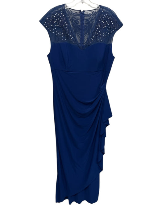 Alex Evenings Size 14 Blue Poly Blend gathered side Mesh Sleeveless Dress Blue / 14