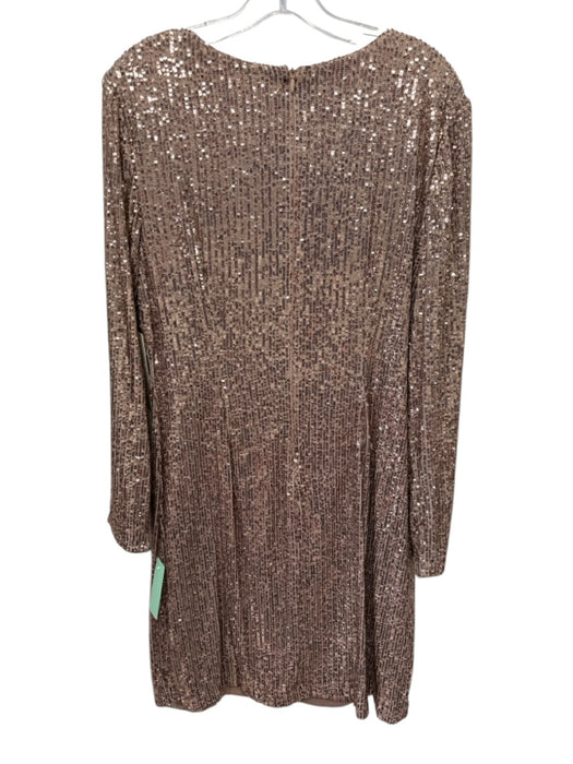 Eliza J Size 14 Brown Zip Back Sequined Long Sleeve Above Knee Dress Brown / 14