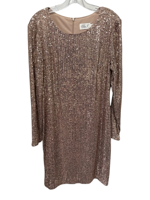 Eliza J Size 14 Brown Zip Back Sequined Long Sleeve Above Knee Dress Brown / 14