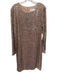 Eliza J Size 14 Brown Zip Back Sequined Long Sleeve Above Knee Dress Brown / 14