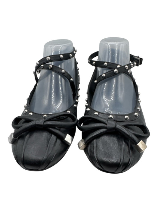 Schutz Shoe Size 10B Black Leather Studded Bow Detail Round Toe Wrap Shoes Black / 10B
