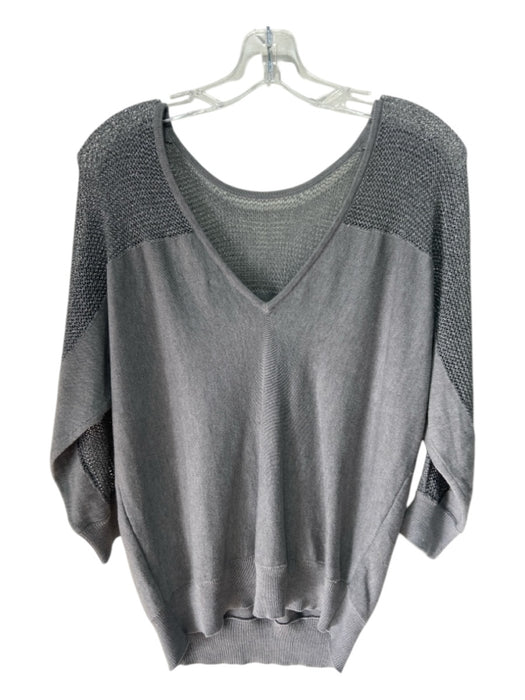 Essentiel Antwerp Size M Gray Cotton & Modal Metallic Thread Mesh 3/4 Sleeve Top Gray / M