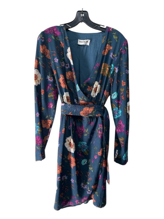 Essentiel Antwerp Size 38 Blue & Multi Polyester Floral Wrap dress Dress Blue & Multi / 38