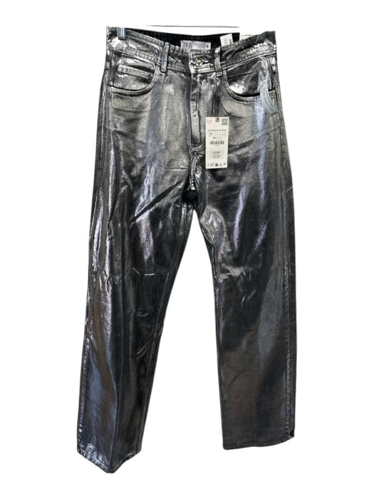 Zara Size 2 Silver Cotton Mid Rise Straight Leg metallic Jeans Silver / 2