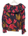 Farm Rio Size XS Navy Blue, Pink, Yellow Cotton Long Sleeve Floral Ruffle Top Navy Blue, Pink, Yellow / XS