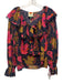 Farm Rio Size XS Navy Blue, Pink, Yellow Cotton Long Sleeve Floral Ruffle Top Navy Blue, Pink, Yellow / XS
