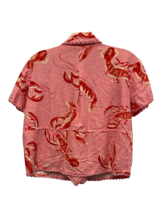 Farm Rio Size Small Pink, Red, Yellow Linen Blend Lobster Button Front Short Set Pink, Red, Yellow / Small
