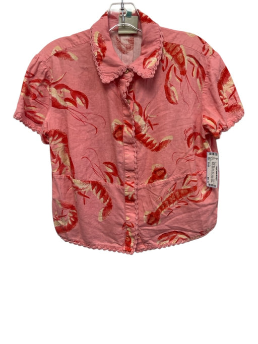 Farm Rio Size Small Pink, Red, Yellow Linen Blend Lobster Button Front Short Set Pink, Red, Yellow / Small