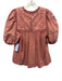 Ulla Johnson Size 4 Red & Blue Cotton Short Puff Sleeve Embroidered Gathered Top Red & Blue / 4